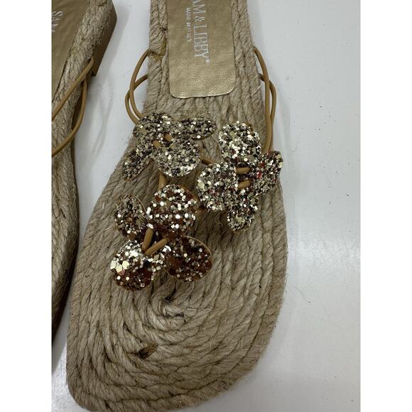 Sam & Libby Womens Sandals Size 6 M Flip Flops Brown Glitter Floral Jute Flats - Picture 6 of 10
